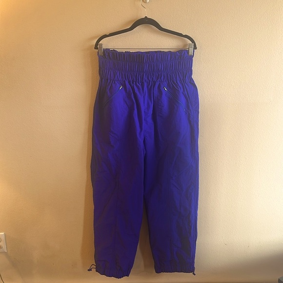 Zenana Windbreaker Smocked Pant Size XL Blue High Waist Pull On Front Pockets - Picture 2 of 13